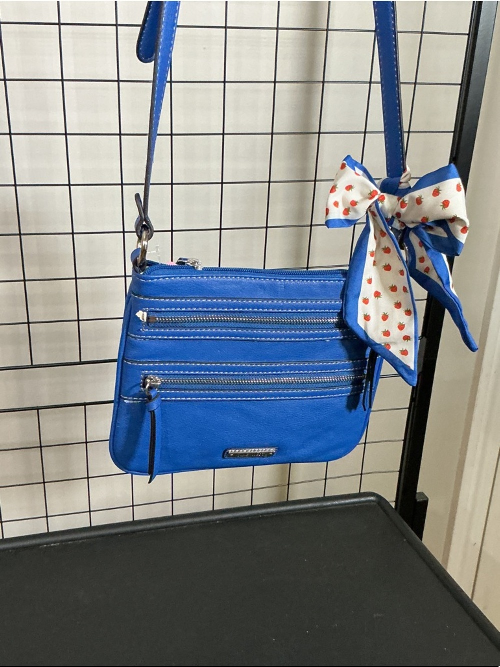 Nine West Blue Crossbody Bag w/ Scarf Accent Multi Zip Pockets